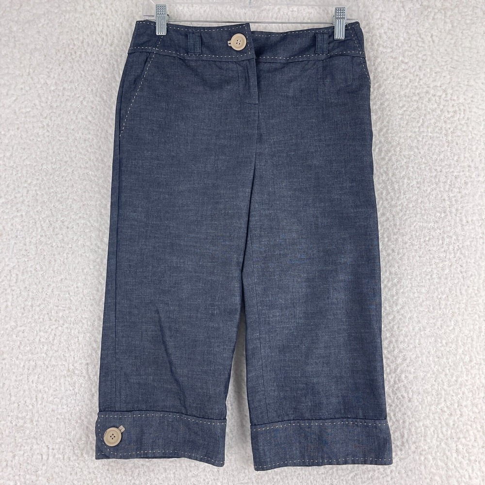 Ann Taylor LOFT Blue Ann Cropped Pants Womens Straight Leg Mid-Rise Size 2
